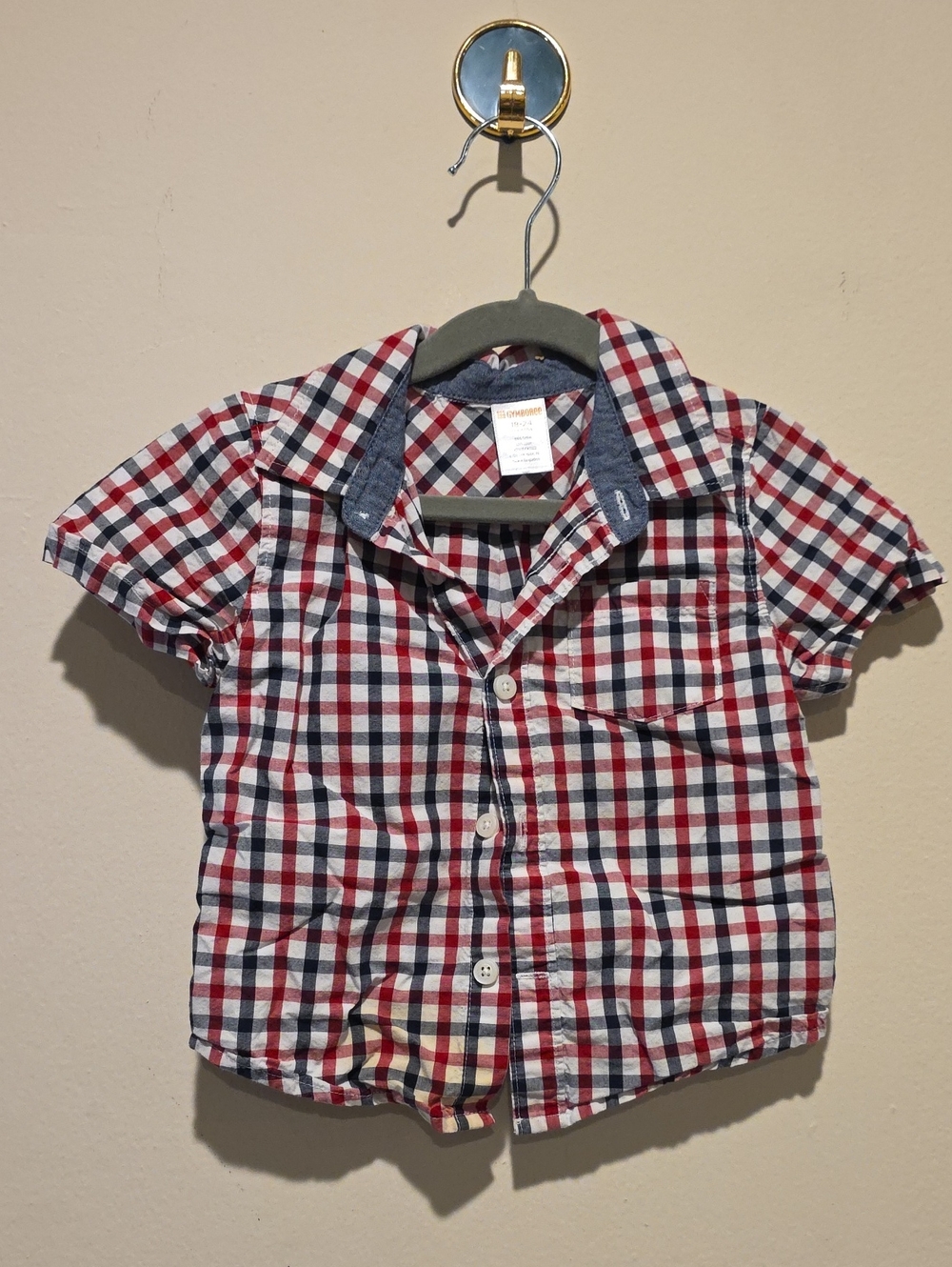 Gymboree Red, White & Blue Plaid Short-Sleeve Button-Down Shirt